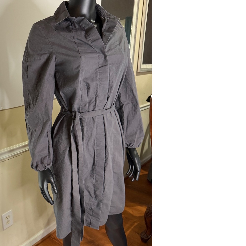 COS Grey Cotton Belted Shirt Dress Long Puff Sleeve Minimalist EU 34 US 4 - Picture 3 of 16